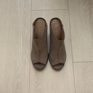 3/$10 Restricted Taupe Peep-Toe Block Heels